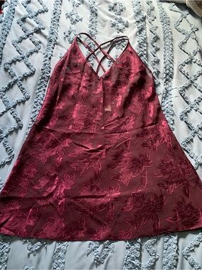 Vintage Morgan Taylor Intimates Burgundy Sheer Slip Nightgown Crisscross Straps